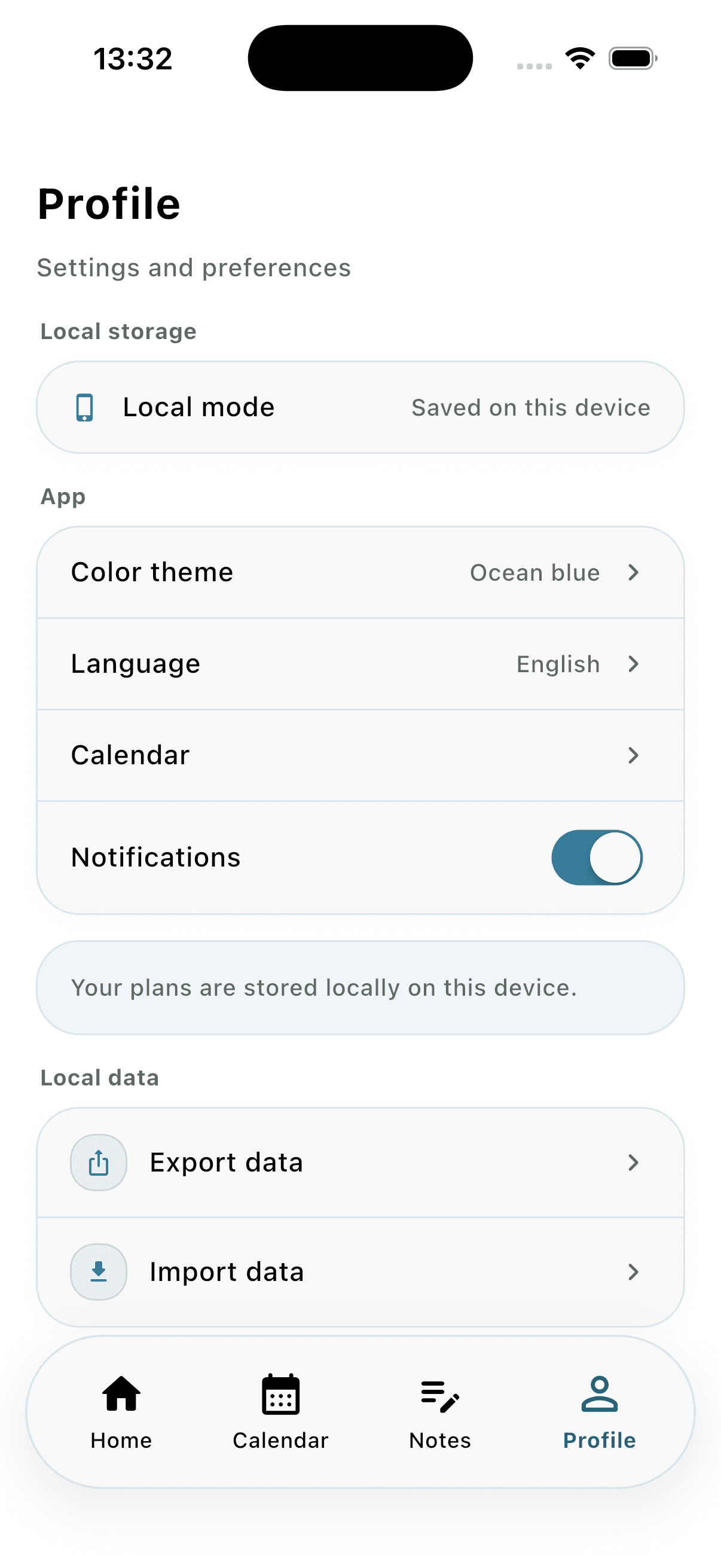 Local storage and settings in Planero